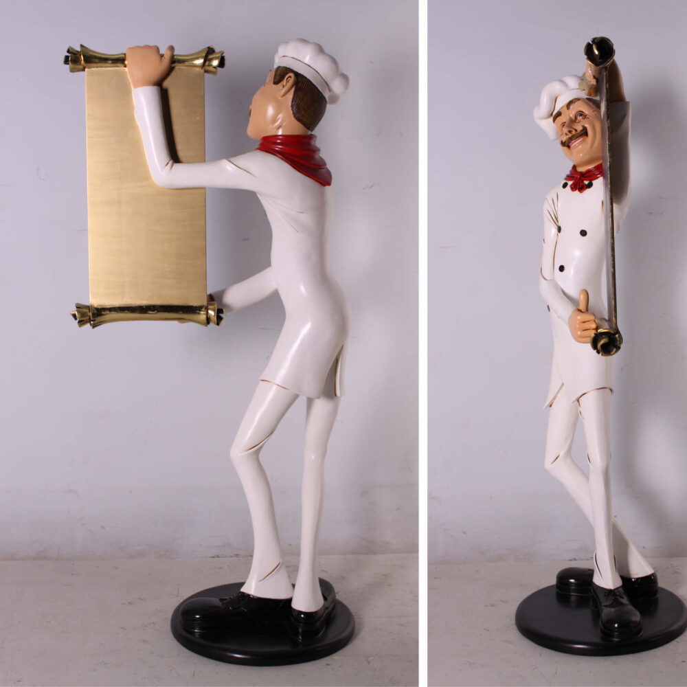 Skinny Chef with Menu Board 6ft - 030518 - showing rear and side views