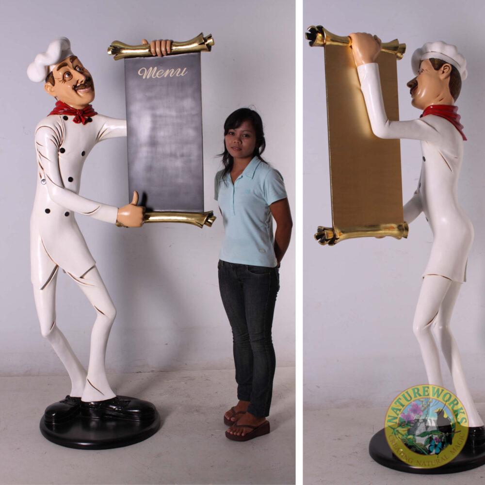 Natureworks Australia Skinny Chef with Menu Board 6ft - 030518 - shown with lady for size comparison