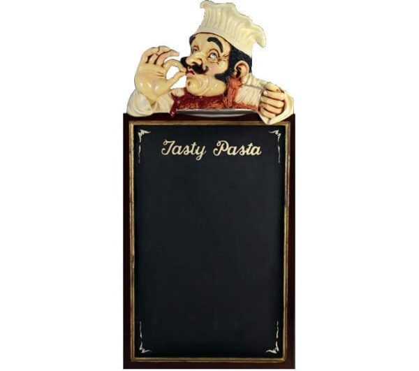 Tasty Pasta Menu Board with chef Statue ft