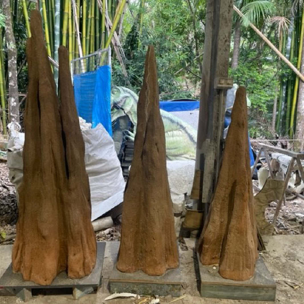 Natureworks Australia Termie Mounds in workshop - showing 1.6, 1.4 and 1.2 metre high Termite mounds collection