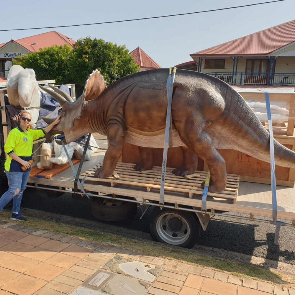 Triceratops - Medium 100048 - delivery to customer at Montville restaurant 100048- on truck rear view