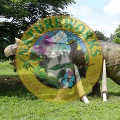 Natureworks Australia Triceratops Dinosaur statue - Giant -SKU: 140098 - side view with horns removed for easy shipping