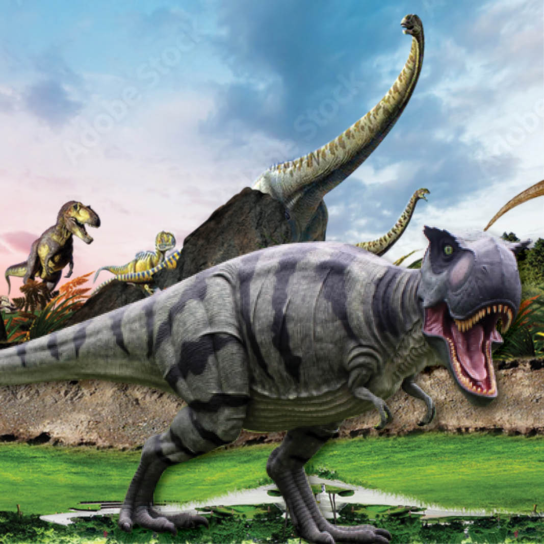 Natureworks Australia Tyrannosaurus Rex also T-Rex dinosaur statue - 110073- shown with prehistoric background