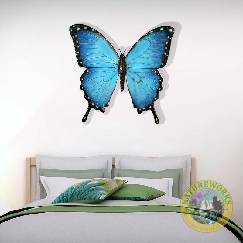 Natureworks Australia Ulysses butterfly wall decor - 150021 shown hanging on wall- decor setting