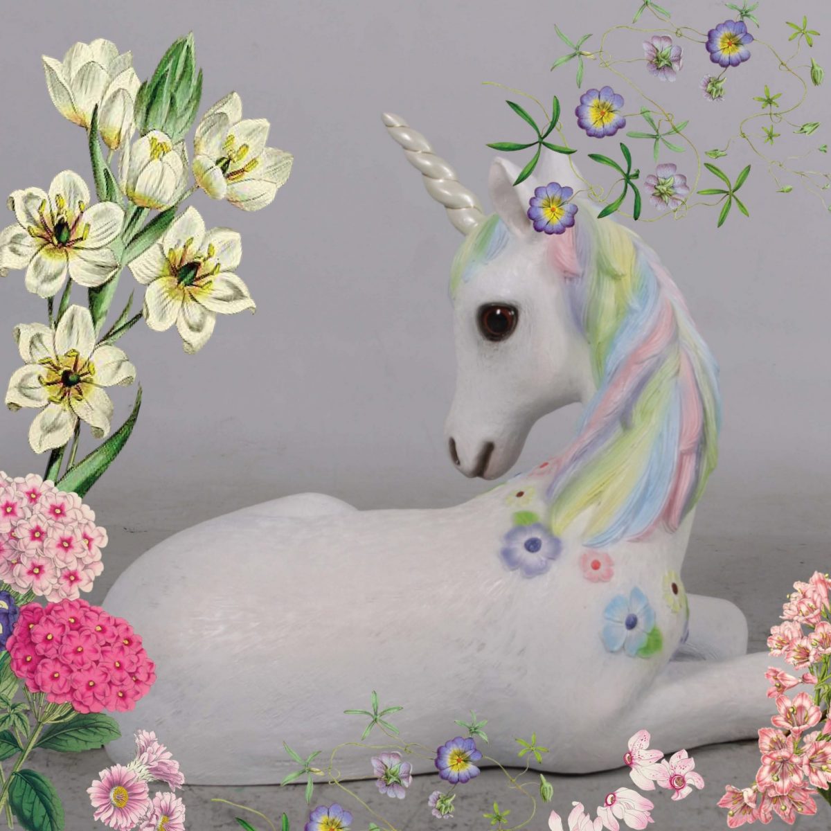 Natureworks Australia Unicornfoalresting statue rainbowcolour