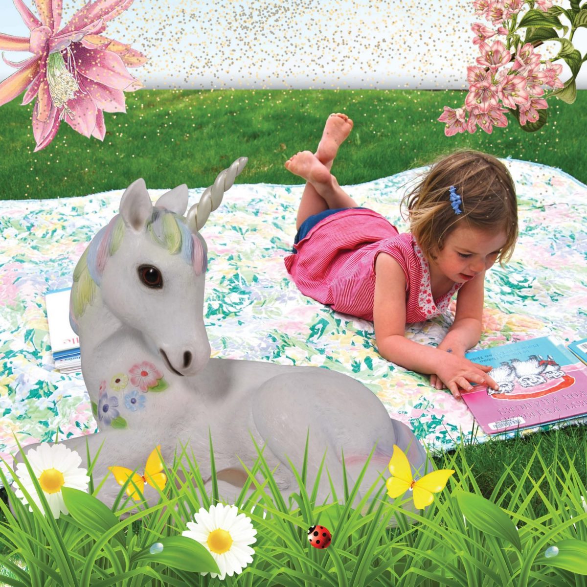 Natureworks Australia Unicornfoalresting statue rainbowcolour