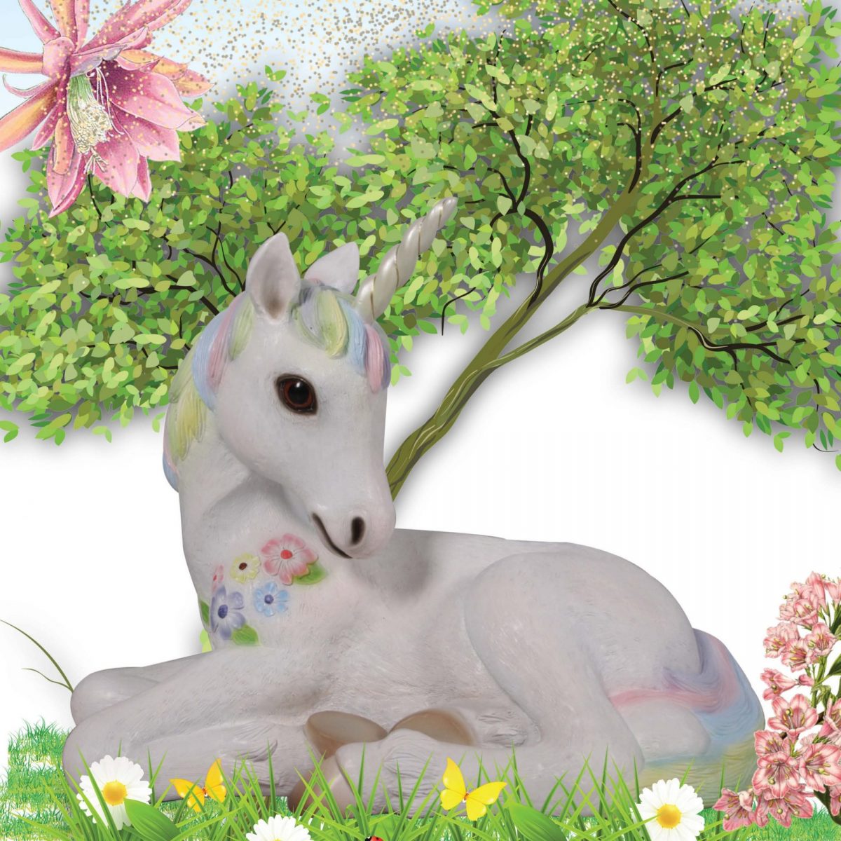 Natureworks Australia Unicornfoalresting statue rainbowcolour