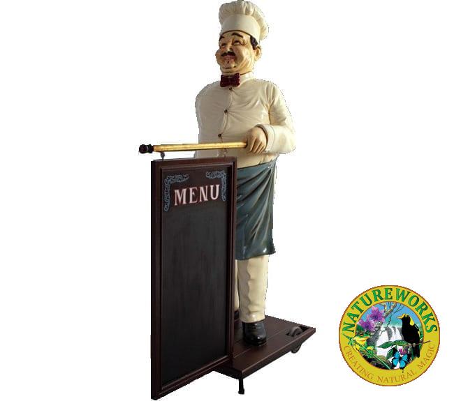 life size Cook Statue with Menu Board restaurant Display ft