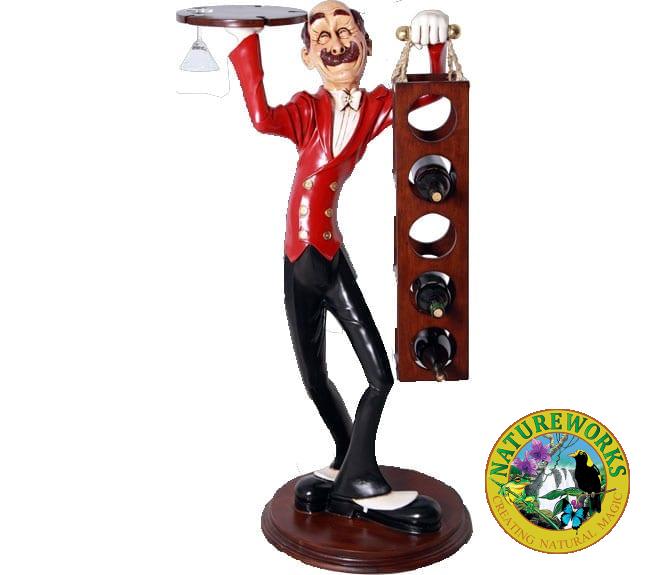 life like Skinny Waiter Statue With Wine Holder