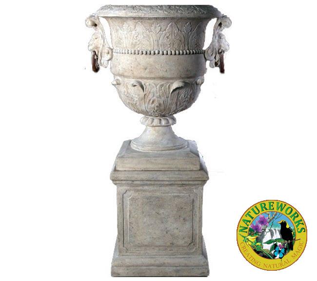 roman stone Lion Urn On Base Large RS