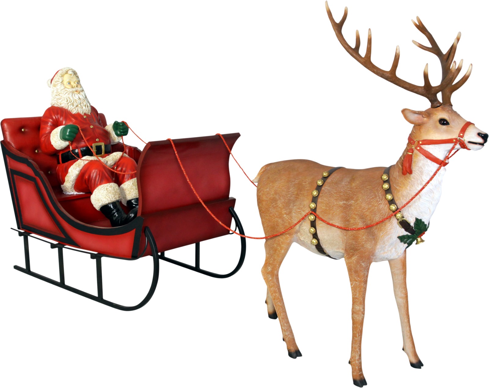 Natureworks Australia Lifesize sculpture of Santa in sleigh with reindeer