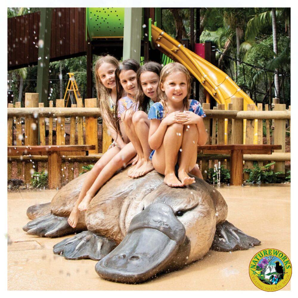 "Puggles" the platypus larger than life statue by Natureworksbfor playground at Curumbin Wildlife Sanctuary