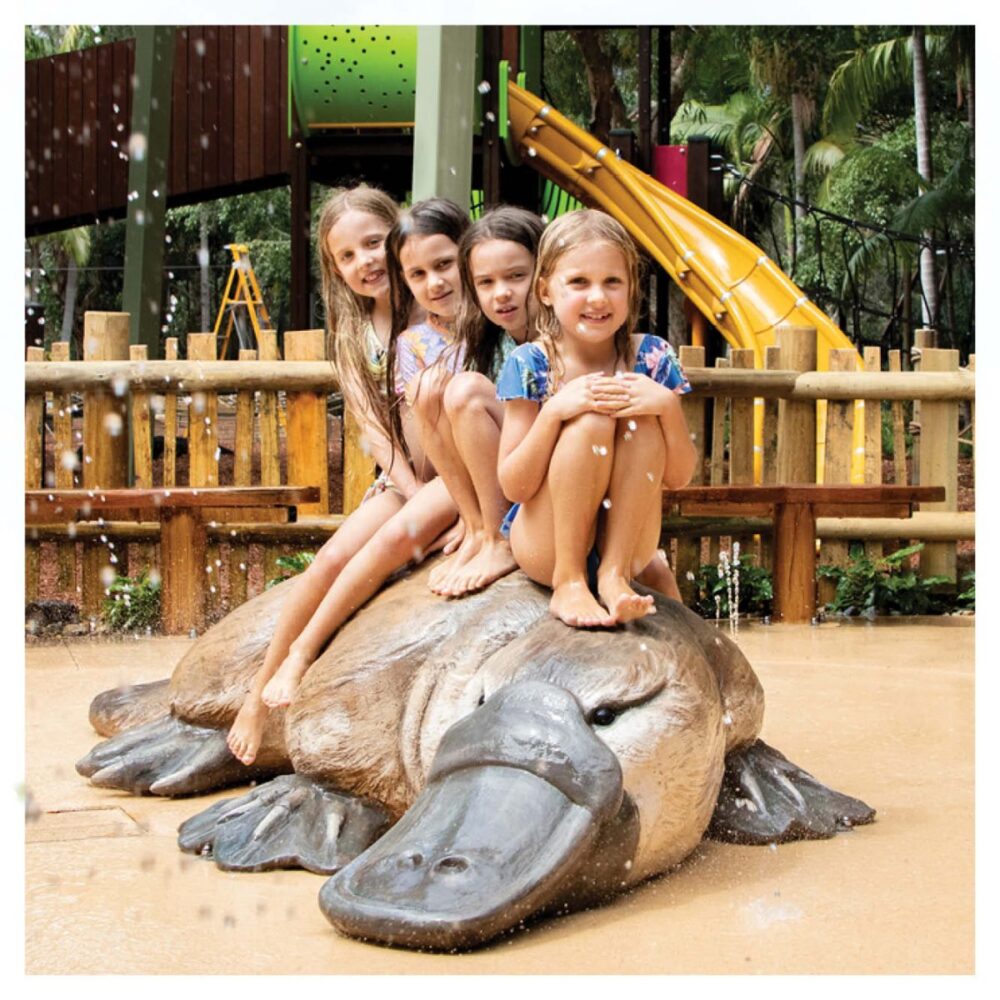 "Puggles" the platypus larger than life statue by Natureworksbfor playground at Curumbin Wildlife Sanctuary