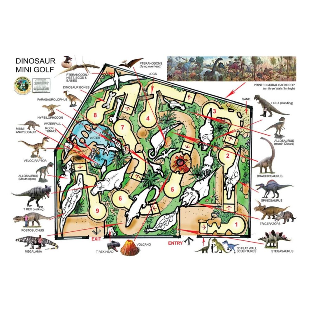 Prehistoric Mini-golf course concept sketch layout for Chillasaurus