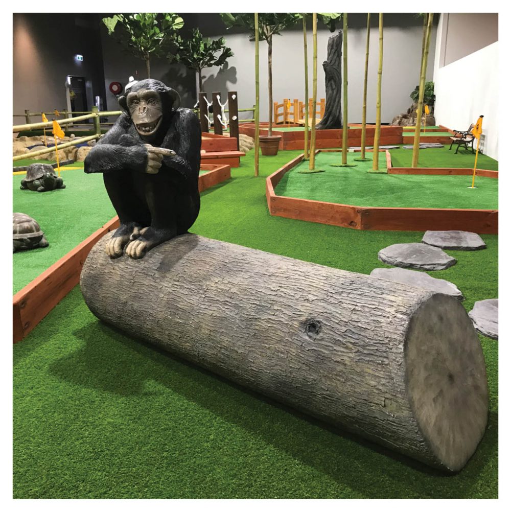 Mini Golf Theming Putt in the Park Coomera Westfield Shopping Centre Chimp on log Product Gallery  px px