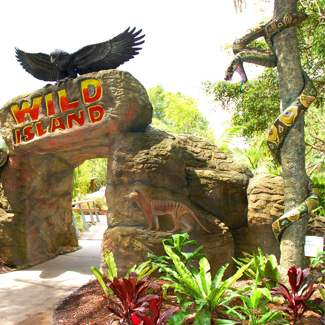 Natureworks Australia Montypythonoides Riversleighensis - Megafauna Snake entry statement - Custom designed for Currumbin Wildlife Sanctuary- Shown insitu side view