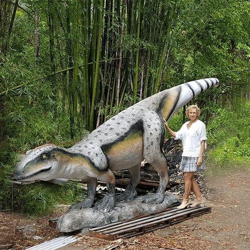 Natureworks Australia Rosewood Raptor Dinosaur Standing outside