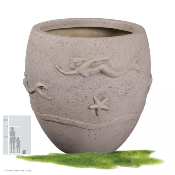 MermaidPlanter RoundPotwithmarine themedmotifs (Whitestonefinish)