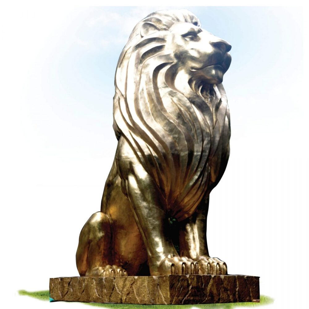 ASpectacularcustom designedGiantpolishedBronzelionstatue.