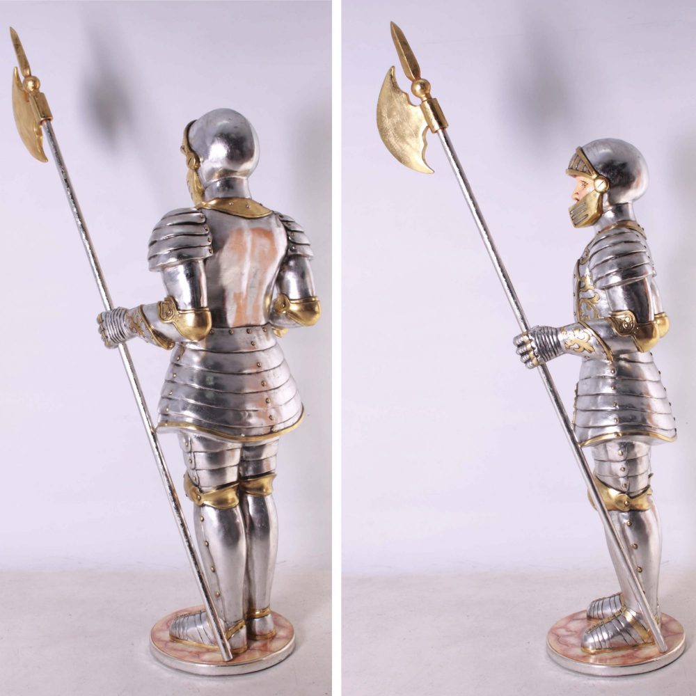 Knight statue - Medieval themed knight 6ft tall statue with halberd weapon for sale