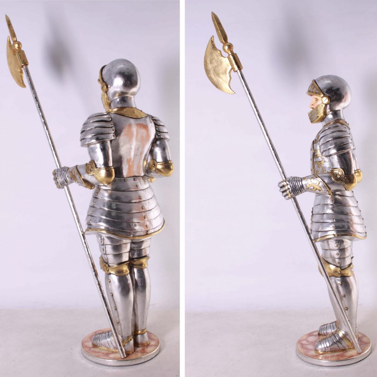 Natureworks Australia Knight statue - Medieval themed knight 6ft tall statue with halberd weapon for sale