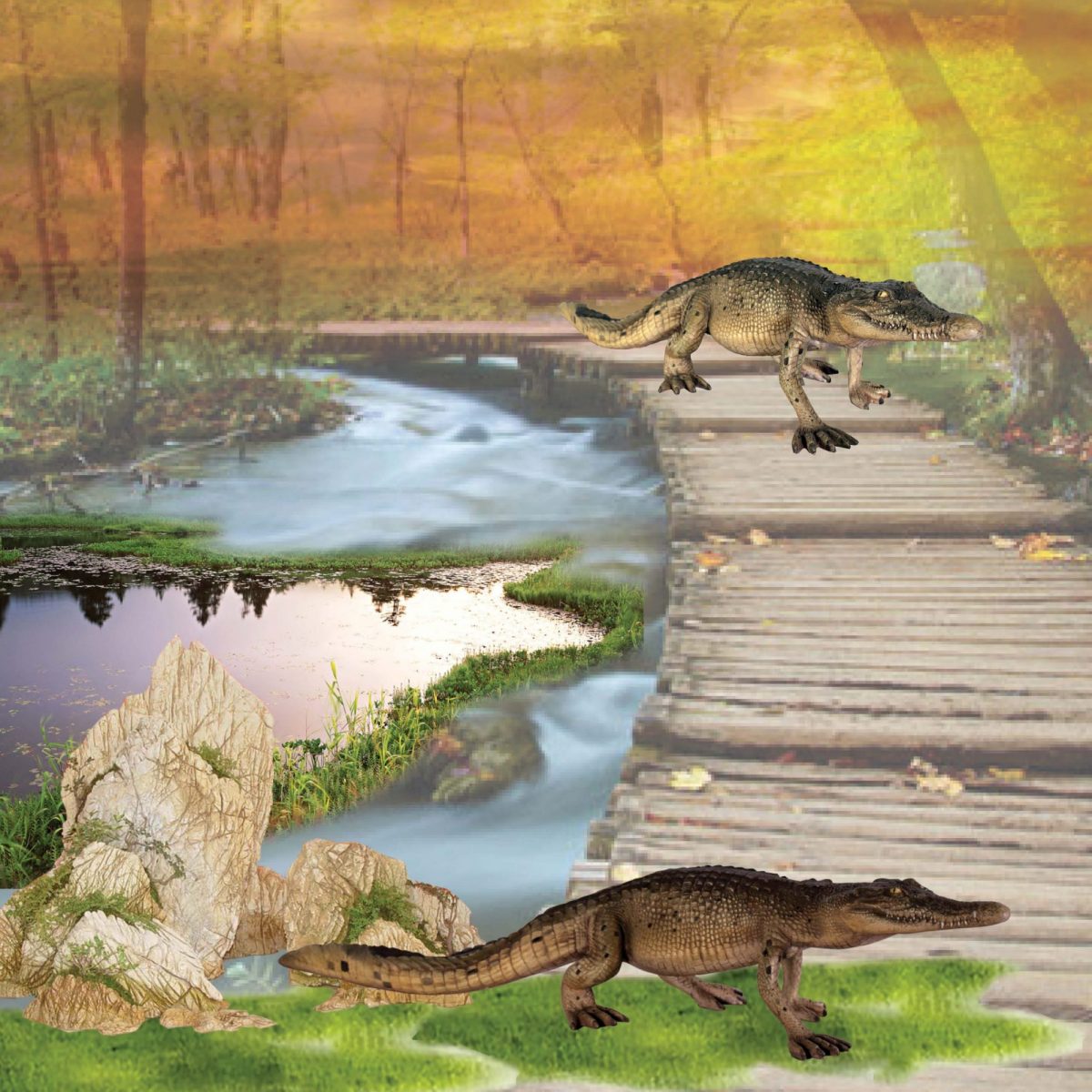 Natureworks Australia Crocodile 4ft walking - side view on boardwalk