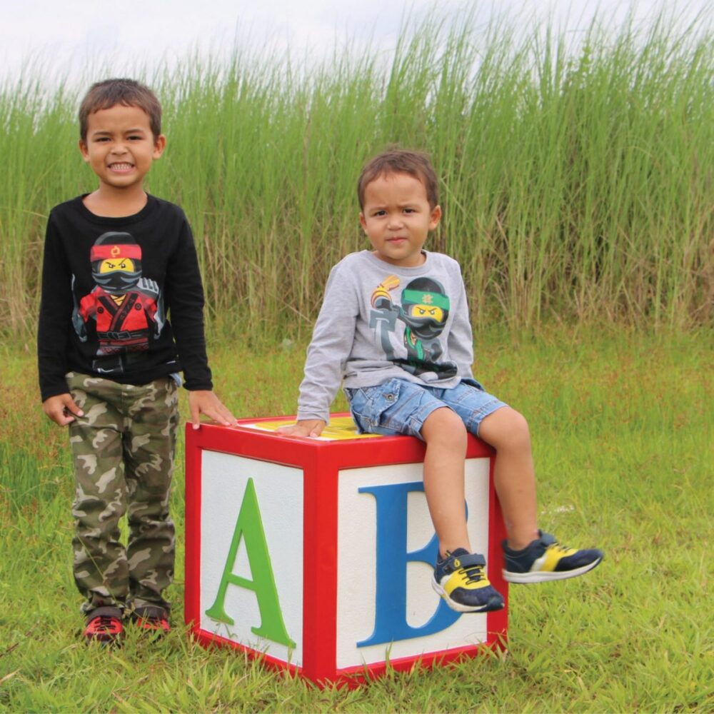 Letter Block - with Alphabet letters- 45 x 45 x 26cm -with bear and boys