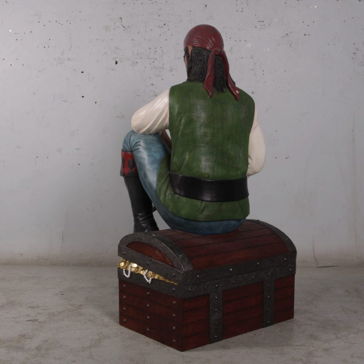 Natureworks Australia Realistic life-size Pirate sitting on Treasure chest statue