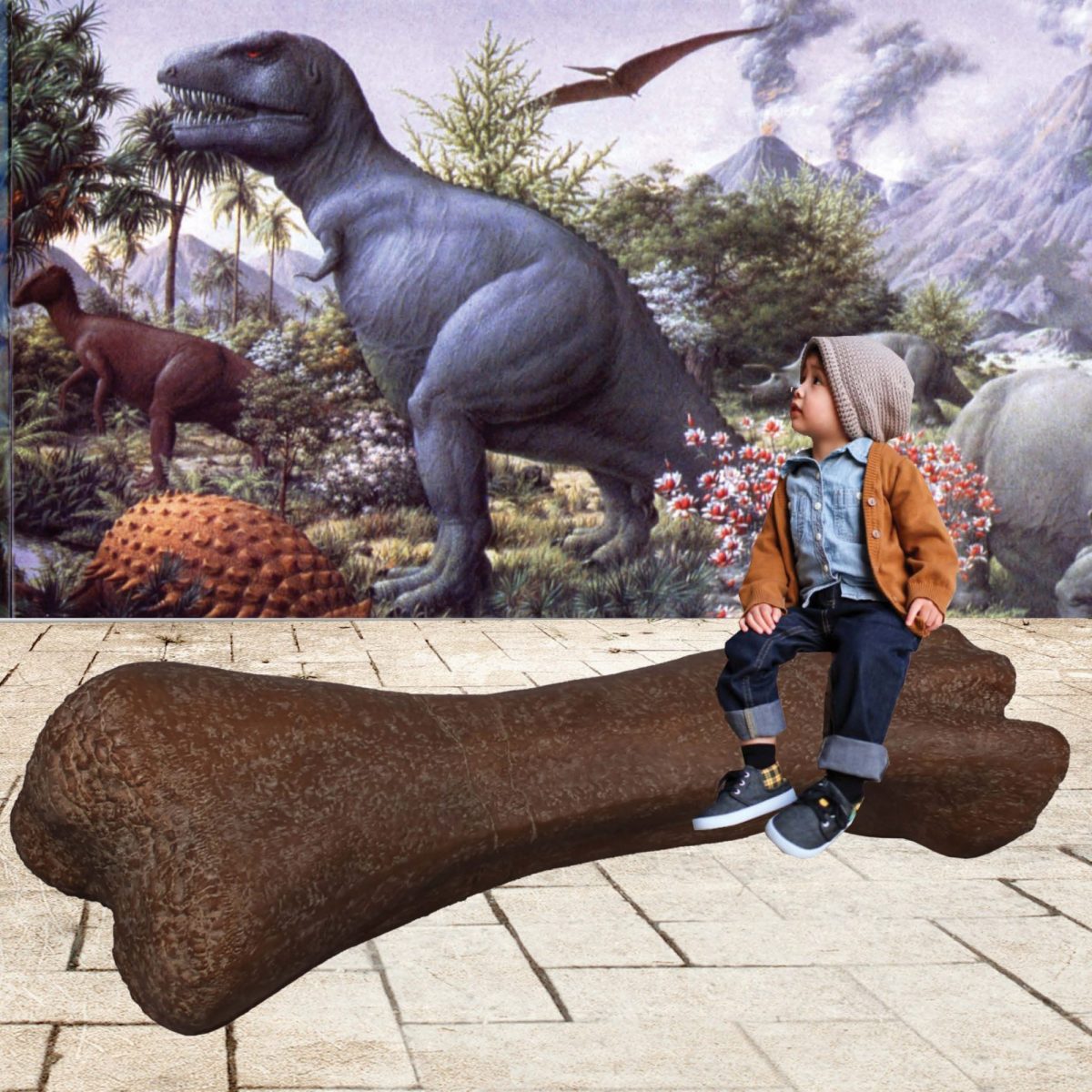Natureworks Australia Titanosaur Femur Bone_with boy