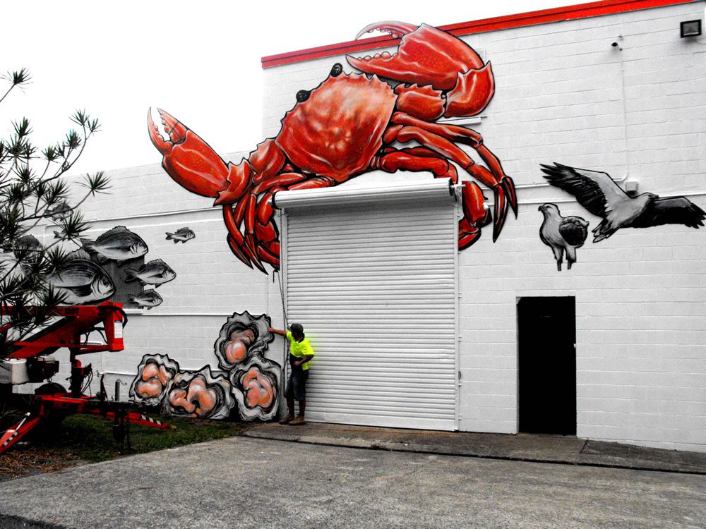 Catch A Crab building mural in progress