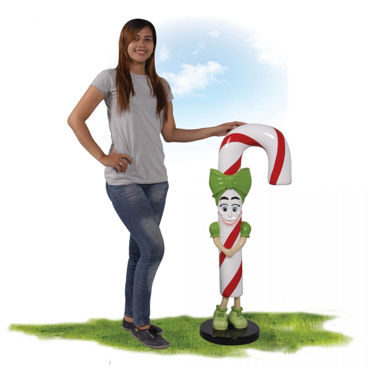 Natureworks Australia Candy Cane girl–Lizzy–Christmas Prop with Green bow and shoes