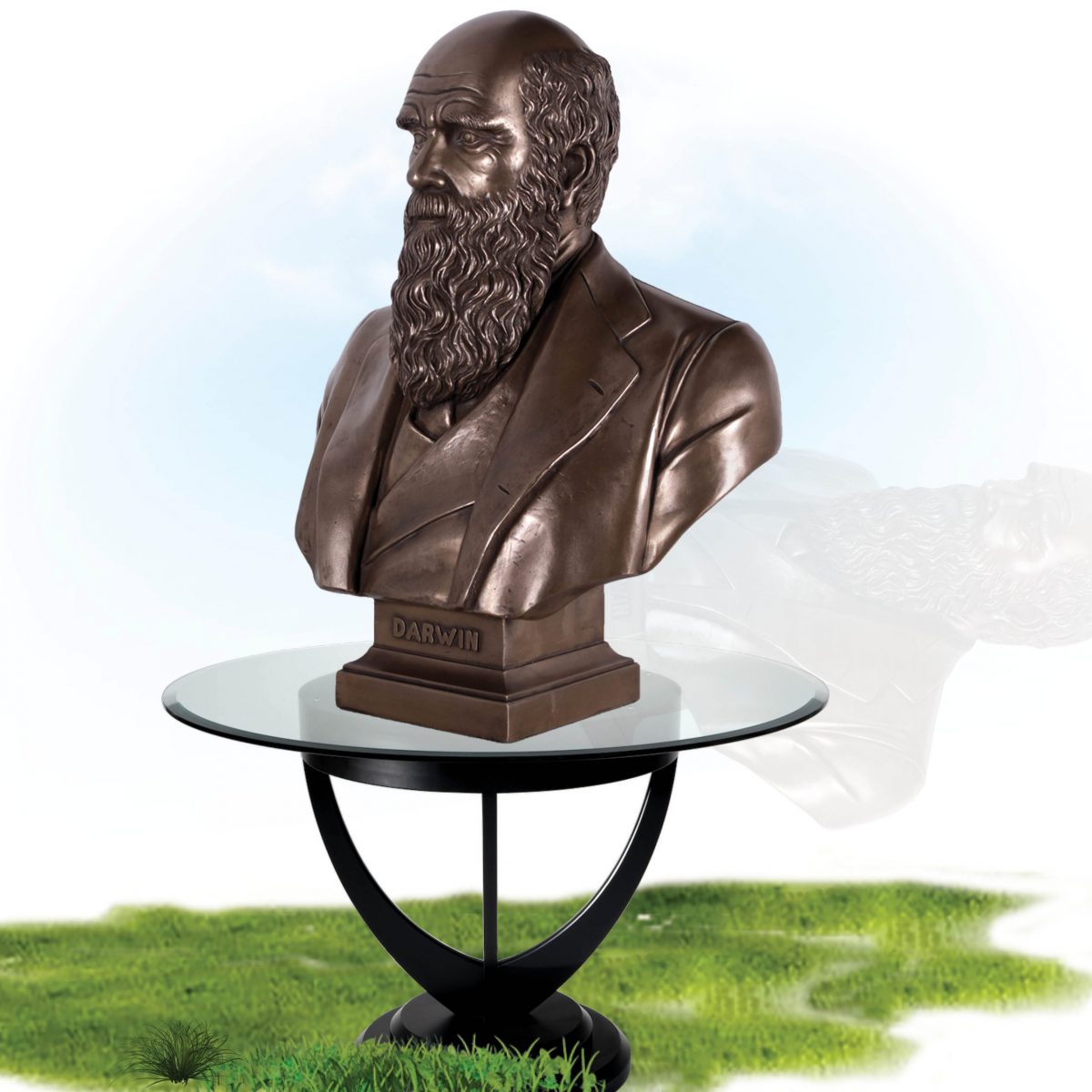 Natureworks Australia Charles Darwin Bust on base- Bronze finish - on table