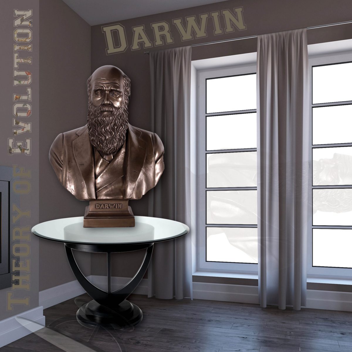 Natureworks Australia Charles Darwin Bust on base- Bronze finish - on table in house