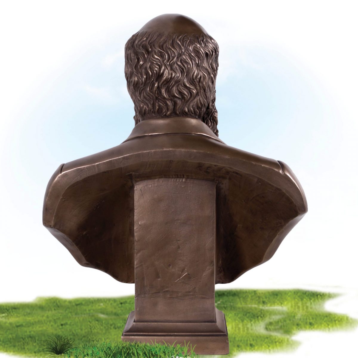 Natureworks Australia Charles Darwin Bust on base- Bronze finish - rear view