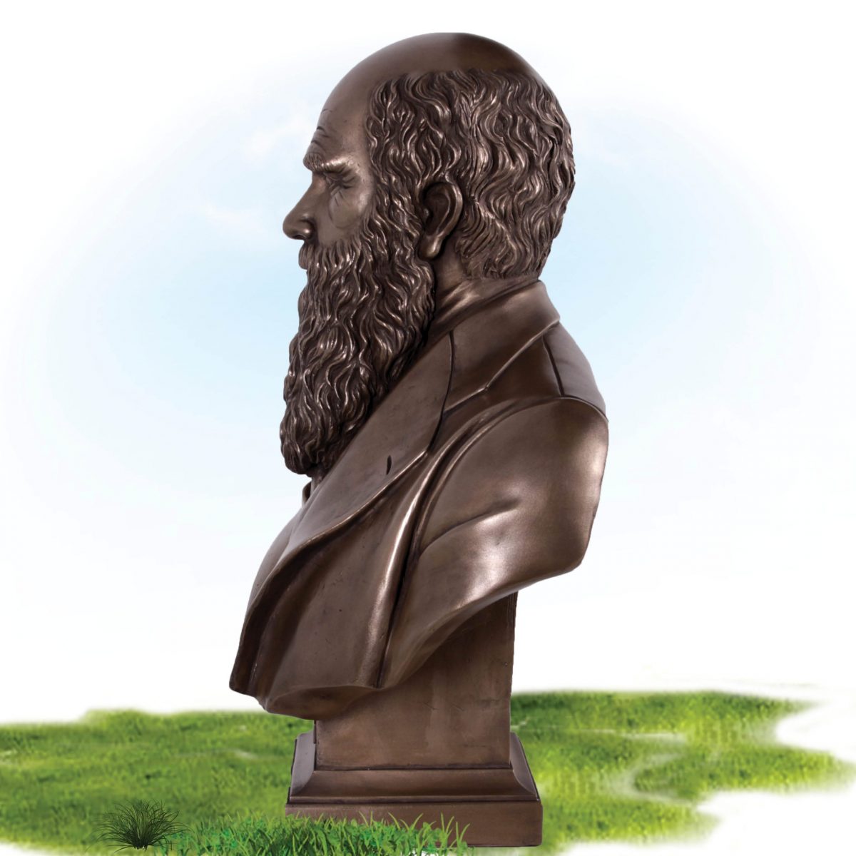 Natureworks Australia Charles Darwin Bust on base- Bronze finish - rear view