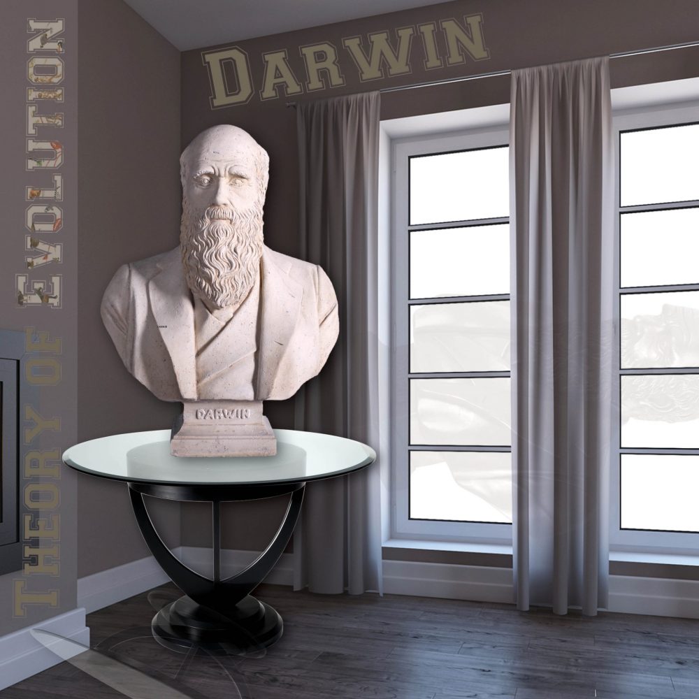 Home Décor Shown on table Charles Darwin Bust – Reproduction with Roman stone finish