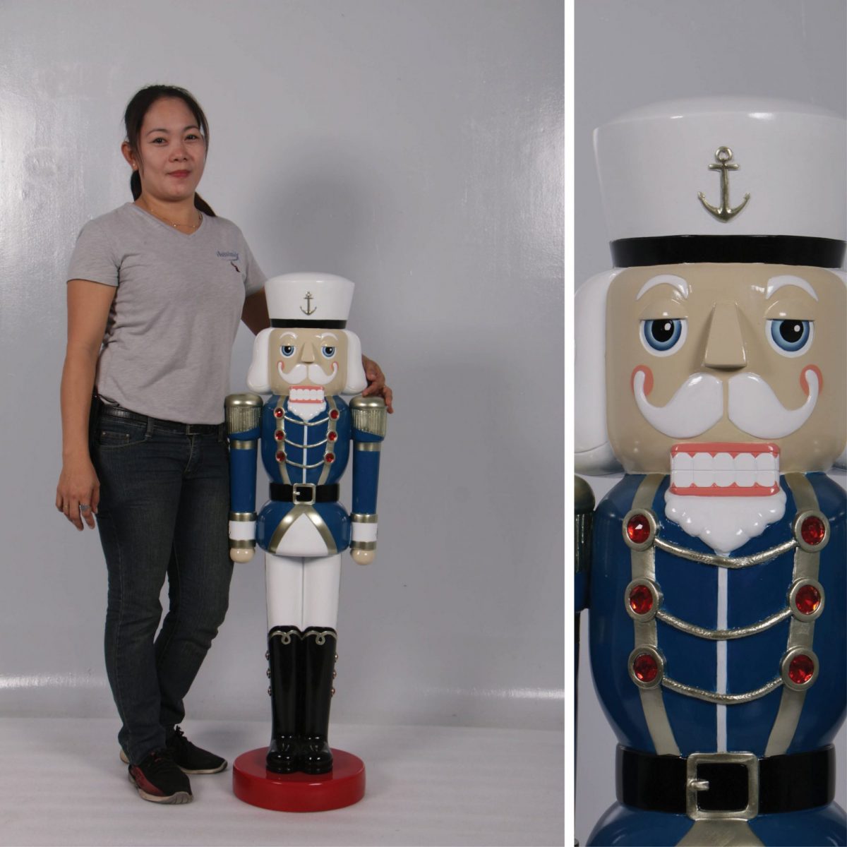 Natureworks Australia Christmas Nutcracker Captain - Blue White and Silver 4ft