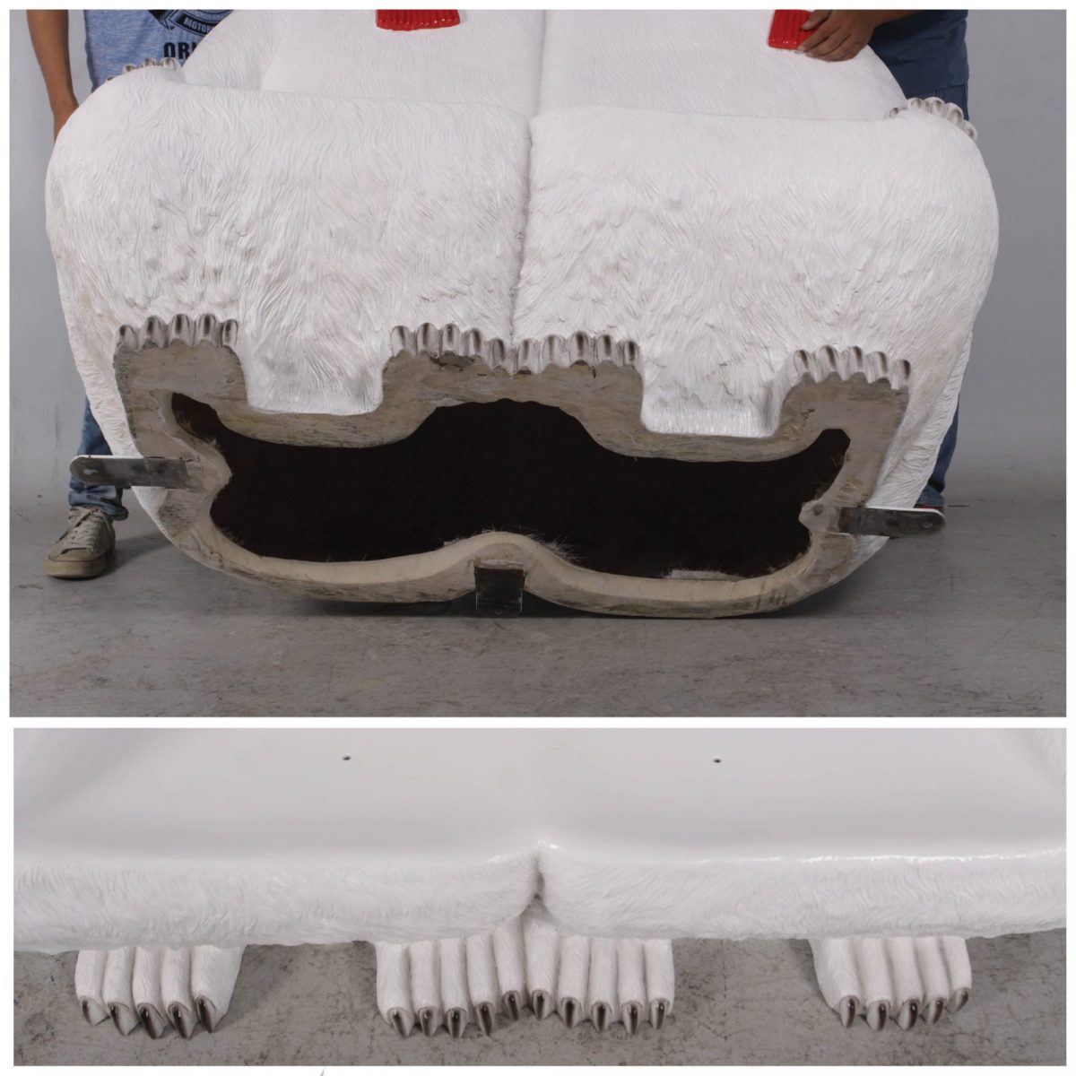 Natureworks Australia Christmas_Polar Bears Bench with scarf_bottom and feet view