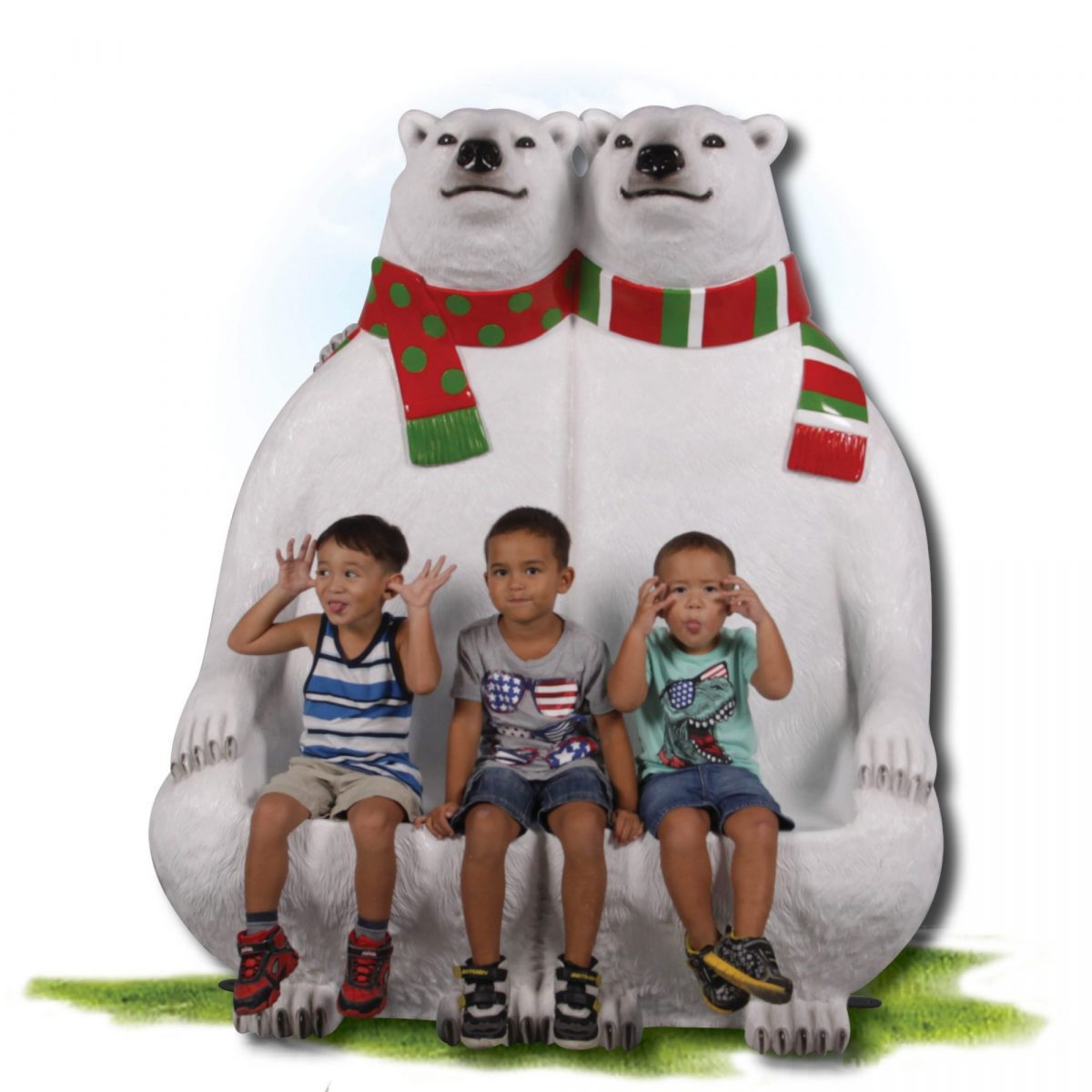Natureworks Australia Christmas_Polar Bears Bench with scarf_with children