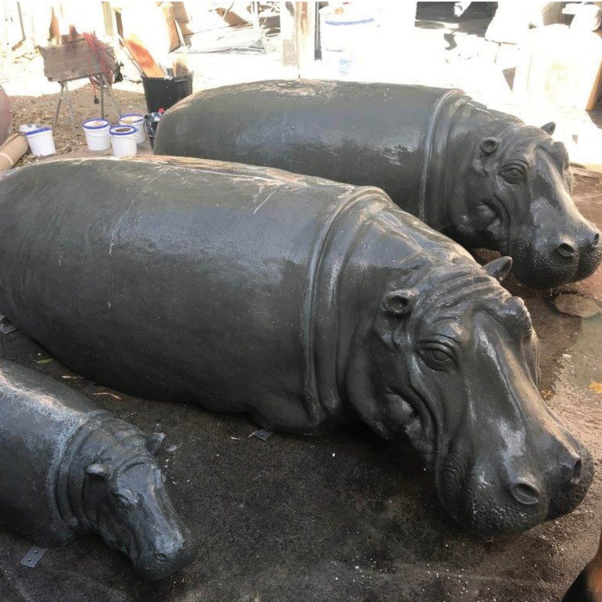 Natureworks Australia Hippopotamus Adult Wading_2.7m Long-set of 3 in workshop
