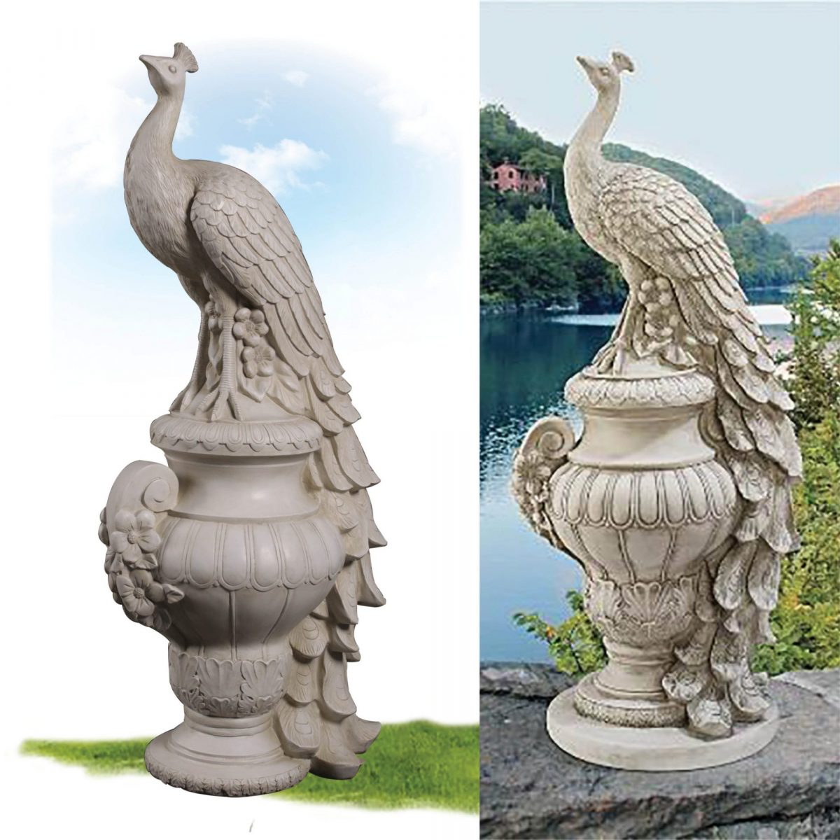 Natureworks Australia Staverden Castle Peacock Statue - outdoor statue