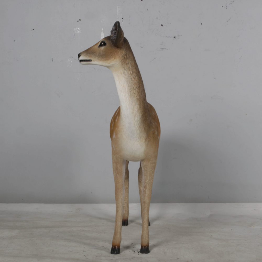 Deer doe – Life-size fallow deer in a standing pose natural with white chest 190015- front view