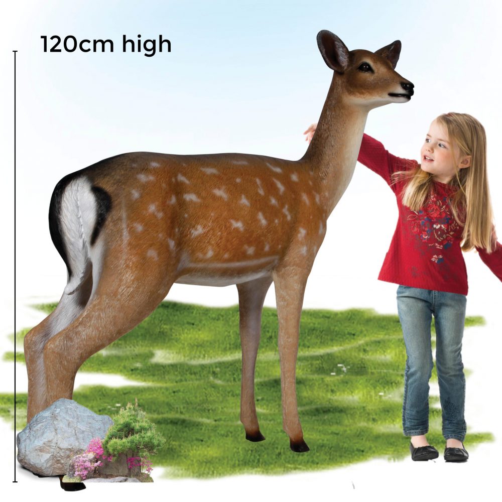 Deer doe – Life-size fallow deer in a standing pose natural with white chest 190015