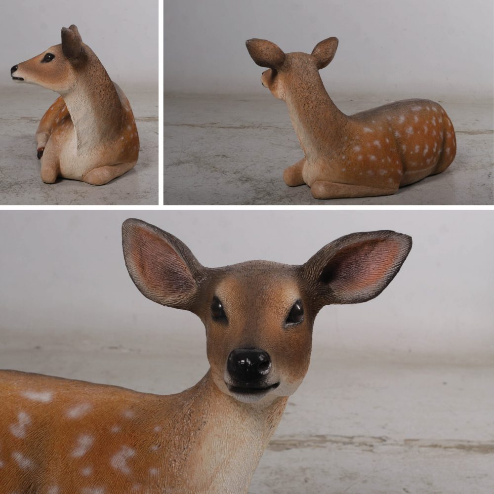 Deer fawn Fallow statue in a lying down pose – 190001 - various angle views