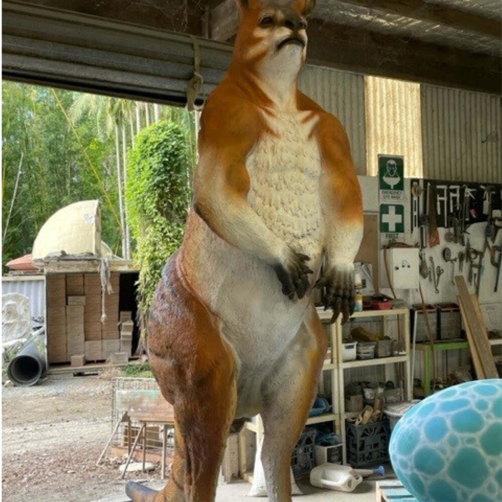 Procoptodon Goliah - Megafauna sculpture - of a giant Kangaroo - shown in workshop at Natureworks studio front view