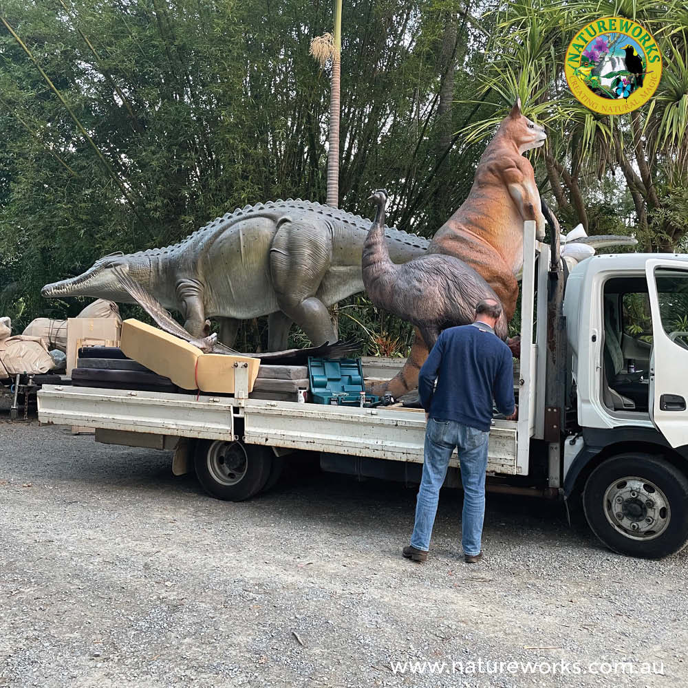 Natureworks Australia Procoptodon goliah -on truck ready for delivery - with Quinkana and Emu- side view- paint completed