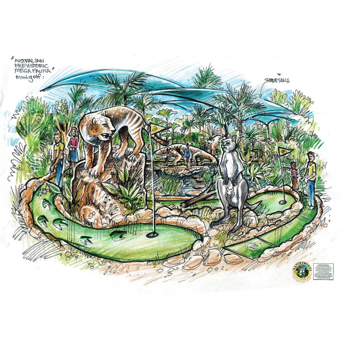 Natureworks Australia Prehistoric mini-golf concept with Australian megafauna animal sculptures