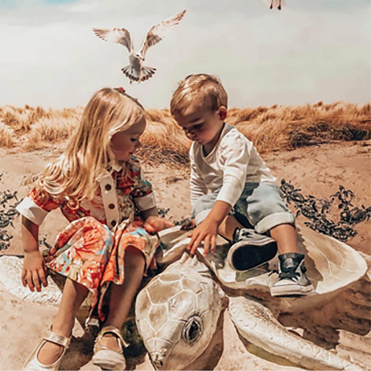 Natureworks Australia Children climbing on Flatback turtle