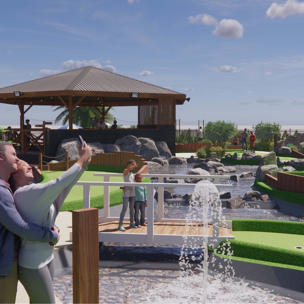 Natureworks Australia CAD visualisation of minigolf concept showing visitors taking selfies
