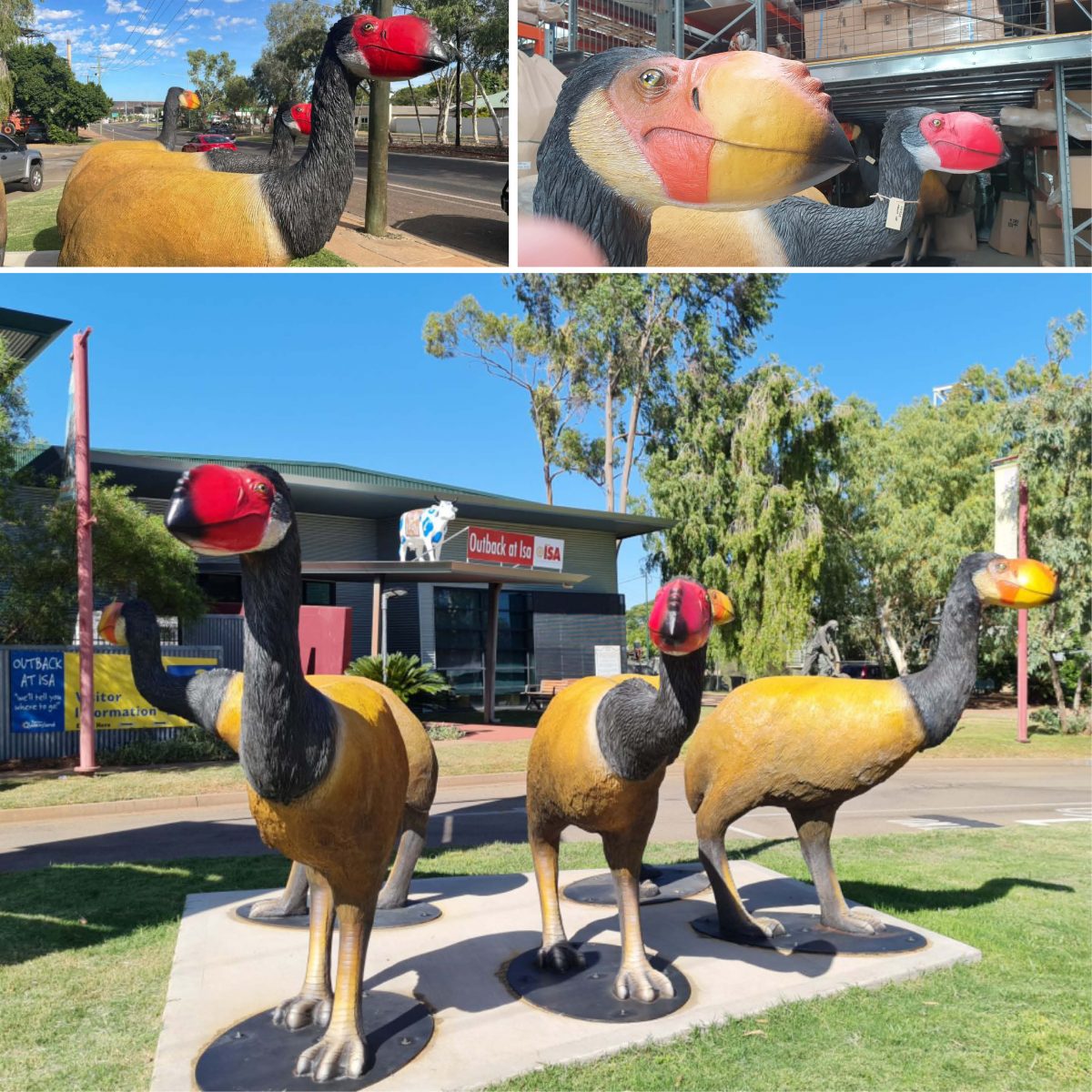 Natureworks Australia Dromornis murrayi sculpture standing out the front of Riversleigh fossil and interpretive centre - Mt Isa- now availabe for sale from Natureworks